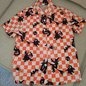 SHEIN Kids Halloween Button Down Shirt - Orange and Black